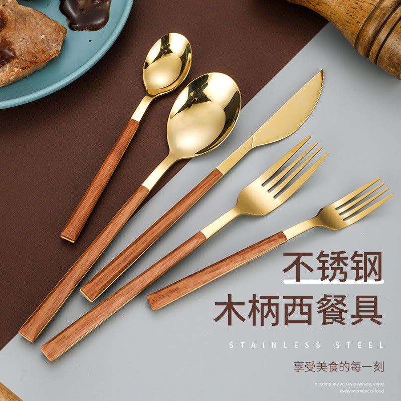 Wholesale 430 Stainless Steel Imitation Wood Grain Clip Handle Knife and Fork Spoon